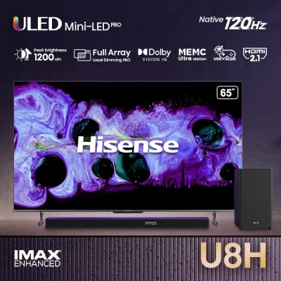 U8H 65″ 4K ULED Mini-LED PRO Smart TV with Soundbar